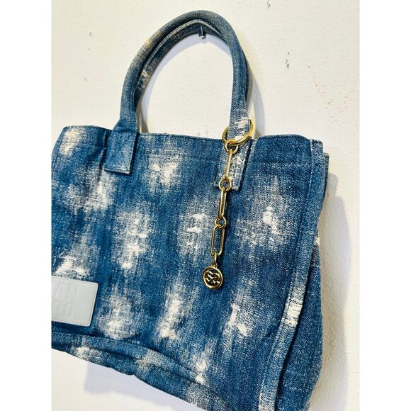 SANDRO Denim Tie-Dyed Kasbah Magnetic Button Closure Open Pocket Grunge Bag - Picture 5 of 13